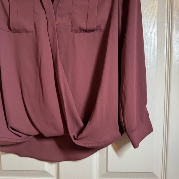 Maeve ANTHRO Eva burgundy faux wrap top 2 Petite - Picture 4 of 6